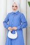 Women's Buttoned Blue Striped Hijab Shirt Dress - 6