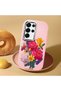 Samsung Galaxy S25 Ultra Compatible Case Camera Protector Pink Silicone Couple Phone Case with Floral Pattern - 2