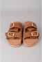 Seç 4206 Double Buckle Genuine Leather Men's Slippers Tan Suede - 3