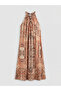 Original Halter Neck Patterned Gathered Dress - 5