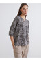 Original Oval Collar Patterned Blouse