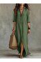 Women's long sleeve collared buttoned slit detailed long dress