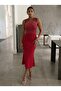 Women's sleeveless off-the-shoulder midi dress with stone embellished straps in janjan crepe. - 4