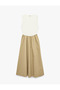 Cotton Sleeveless Crew Neck Color Block A-Line Long Dress