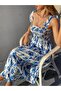Women's Strappy Chest-Padded Long Floral Patterned Single Jersey Dress - 5