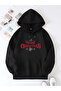 New Year's Merry Christmas Printed Oversize Hooded Sweatshirt Hoodie - Black