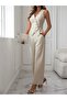 Women's Zero Sleeve Cross V-Neck Front Buttoned Atlas Vest and Trousers Double Set - 5