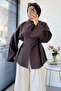 Premium Hakim Collar Front Slit Modal Blouse - Brown