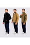 3-Piece Tactical Fleece Cardigan Set – Beige, Black, and Light Khaki