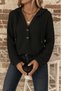 Women's Black Long Sleeve Hooded Front Buttoned and Lace-Up Waffle Blouse