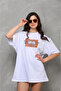 Unisex bicycle collar printed oversize t-shirt - white - 4