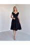 Women's short sleeve double breasted lapel skirt flounced crepe dress - 2