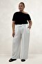 69012 Large Size Elastic Waist Wide Leg Double Tensel Trousers with Pockets - Ecru