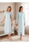 New Season Turquoise Stylish Lace Detailed Design with Easy Breastfeeding Feature Short Sleeve 100% Cotton Maternity Nightgown Set - 2