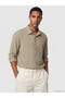 Ozmarka New Season Beige Regular Fit Striped Dobby Men's Shirt