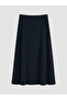 Özmarka New Season Navy Blue Elastic Waist Modal Textured Flared Skirt - 5