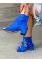 Ellas Cobalt blue Calf Suede Buckle Summer Boots Sandals - 4