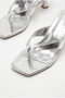 Women's Silver Blunt Toe Flip Flop Heeled Slippers Sandals 50021007 - 4