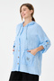 Women's Baby Blue Italian 100% Linen Hooded Foldable Long Sleeve Shirt Jacket 40 - 46 Size - 2