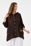 Women's Brown Italian 100% Linen Hooded Foldable Long Sleeve Shirt Jacket 40 - 46 Size