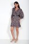 Women's Double Breasted Lapel Waist Belted Lined Leopard Print Satin Short Dress