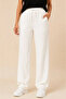 Women's White Wrinkled Fabric Relaxed Fit Elastic Lace-Up Pocket Trousers - 4