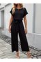 Women's Short Sleeve Round Neck Aerobin Jumpsuit with Elastic Waist and Pockets - 2