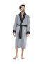 Zeus Şalyaka Men's Bathrobe - Ribbed Gray - Black Collar 100% Cotton