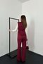 Women's Burgundy Suede Vest and Trousers Set with Zipper, Lacing, Pockets, Wide Legs - 5