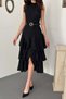 Women's Black Halter Neck Floral Embroidered Belted Layered Flounce Midi Dress - 4