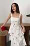 Women's Red Flower Patterned Strappy Square Neck Layered Tie Back Floral Maxi Dress - 3
