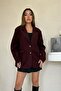 Women's Burgundy Striped Blazer Jacket Classic Collar Buttoned Pocketed Long Sleeve - 2