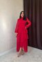 Women's Red Long Sleeve High Neck Waist Accent Layered Flounce Maxi Dress