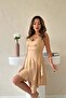 Women's Mink Strap V-Neck Jacquard Asymmetrical Hem Mini Dress - 4