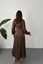 Women's Brown Polka Dot Lace Detailed V-Neck Long Sleeve Satin Maxi Dress - 6