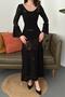 Women's Black Maxi Knitwear Dress Openwork Knitted Patterned U-Neck Spanish Sleeve - 4