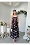 Women's Black Dress with Floral Pattern, Straps, Lace Collar, Long - 4