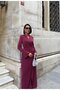 Women's Burgundy - Bordo Shawl Collar Double Breasted Button Detailed Slit Long Sleeve Maxi Dress
