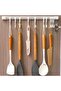 A set of 2 white multi-functional sliding hooks (40 cm/15.7 inches), adhesive wall-mounted kitchen shelves that save space and come with 10 hooks. - 4