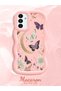 Samsung Galaxy A13 5g Compatible Wavy Frame Moon Butterfly and Flower Pattern Silicone Phone Case