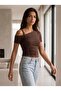 Women's Asymmetric Collar with Ruffle Detail, Lycra Flexible Fabric, Drawn-Up Bluz - 5