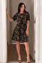 Women's Leopard Patterned Short Sleeve Midi Dress with Tie Detail - 3