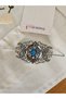 Blue Oknayus Stone Hair Cage with Stick Gothic Bun Clip - Vintage Antique Silver Metal Hair Stick - 4
