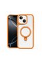 Apple iPhone 14 Compatible Case with Metal Stand Silicone Case Orange