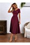 Women's wide v-neck ruched detail long sandy dress - 2