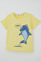 Boy's Shorts Set with Cute Dolphin Figure, Ages 2-6, Yellow - 8