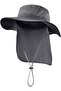 Outdoor mesh sun hat, wide-brimmed fishing hat, sun hat with neck shield, unisex - grey