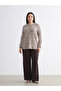 Plus Size Crew Neck Patterned Blouse - 7