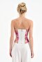 Women's Corset with Covered Bust Part and Floral Fabric Detailed Design - 2