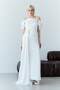 White Boat Neck Stone Embroidered Drapeli Long Evening Dress